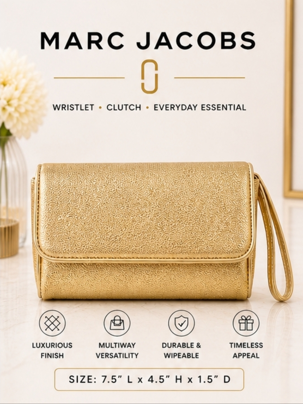 ✨ Marc by Marc Jacobs Gold Metallic Shimmer Wristlet Clutch | Wedding Evening ✨